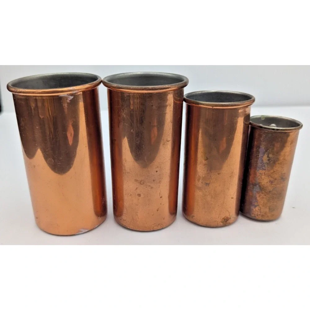 Vintage Copper Measuring Cups with Handles Set of 4 Rustic Farmhouse Kitchen